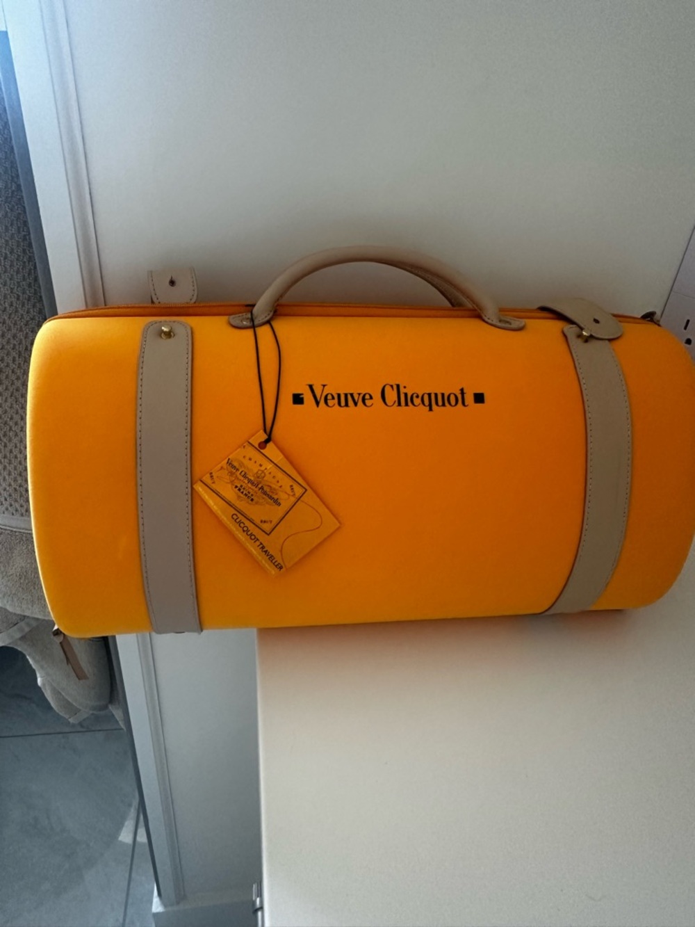Veuve Clicquot Yellow Travel Duffle Bag with Beige Accents